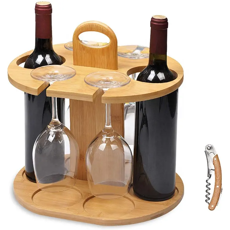 Support de stockage de verres en bambou détachable, présentoir de bouteilles de vin renversée, support de vin en bois avec poignée