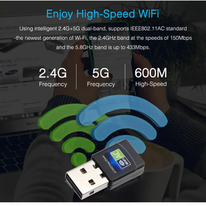 HG 600M çift bant 2.4GHZ/5GHZ kablosuz Wlan alıcı usb wifi adaptörü bilgisayar için - Product Image 6
