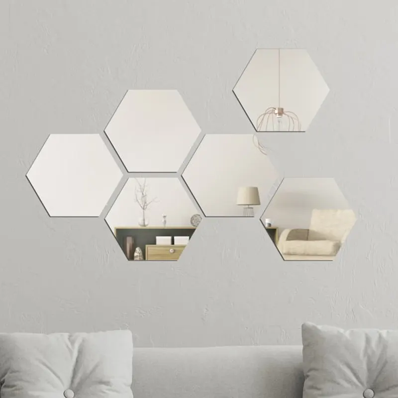 Custom Acrylic Mirror Pieces for DIY Home Decor Hexagon Acrylic Mirror Crafts Pieces Square Mirror Pieces Wall Sticker