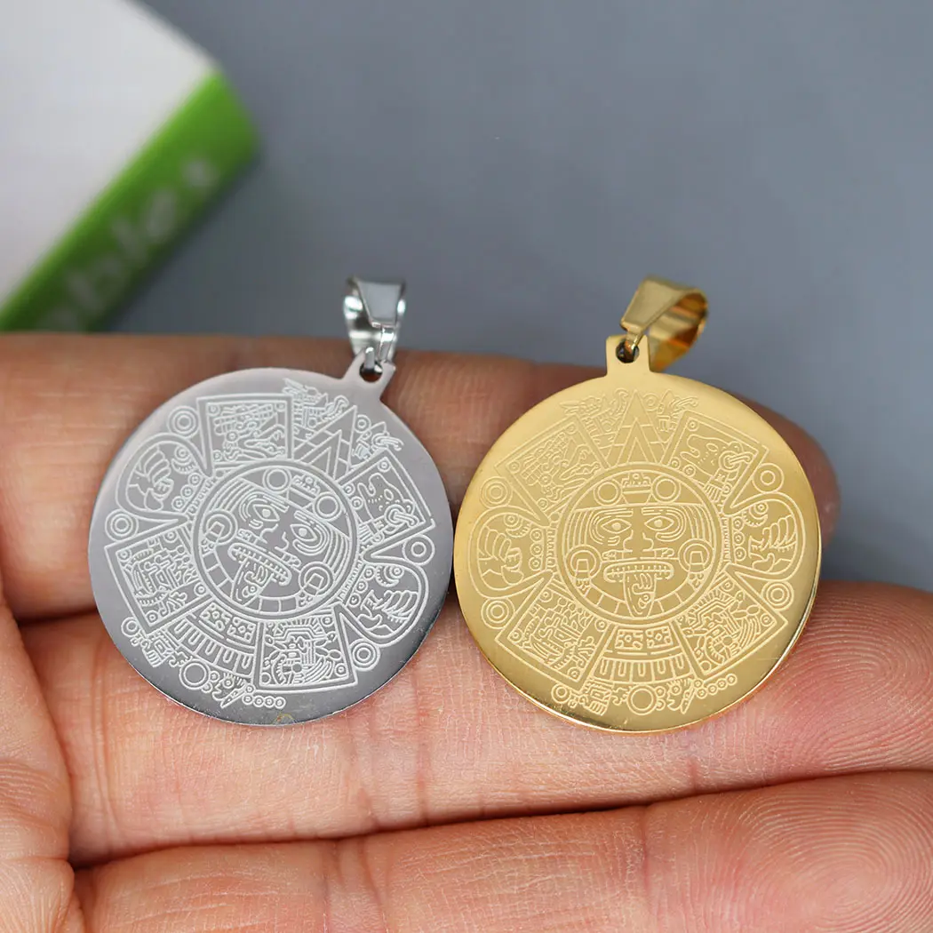 2Pcs/lot Gold Mayan Calendar Amulets Charm For Necklace Bracelets Jewelry Crafts Making Findings Handmade Stainless Steel Charm