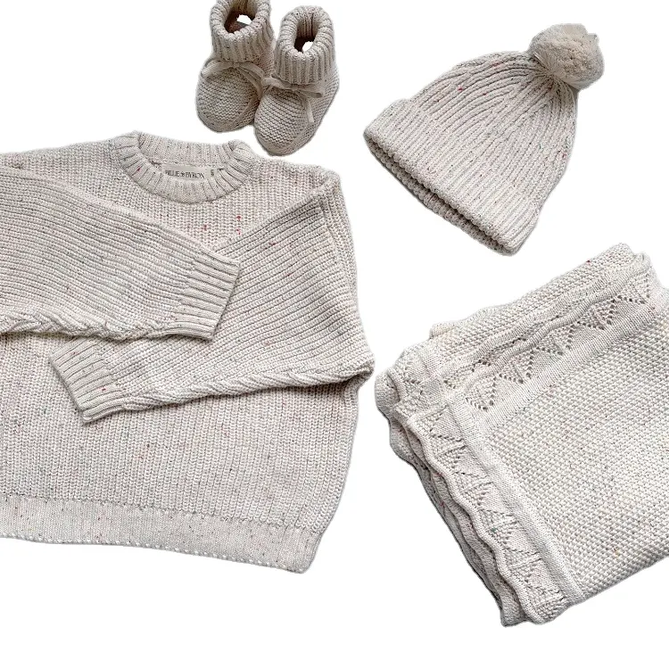 Couverture pour bébé en coton personnalisée avec crochet Bonnet et chaussettes pour bébé Ensemble cadeau tricoté pour nouveau-né