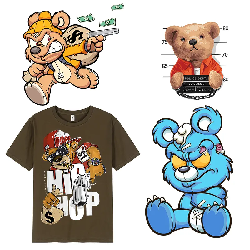 Urso Personalizado Do Logotipo Dtf Impressão Projeto De Transferência Térmica Plástico Álcool Ferro Na Imprensa Etiqueta De Transferência Térmica Design T-Shirt