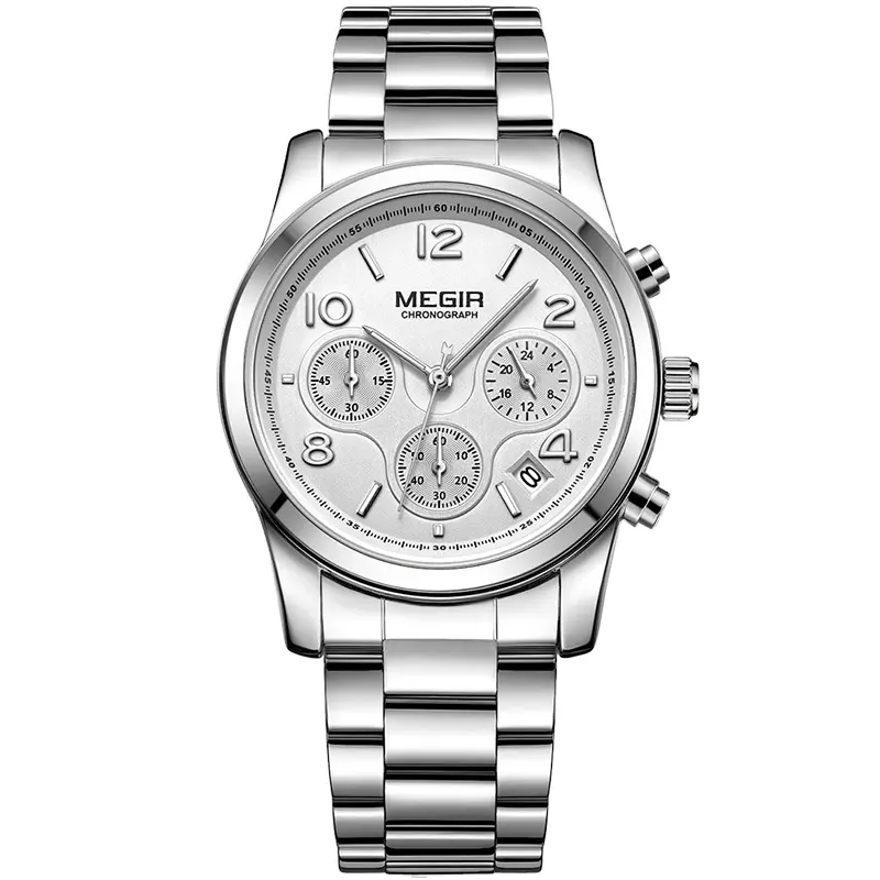 Nuovo Design di marca moda orologio sportivo al quarzo data cronografo in acciaio inossidabile impermeabile donna uomo orologio Megir 2057