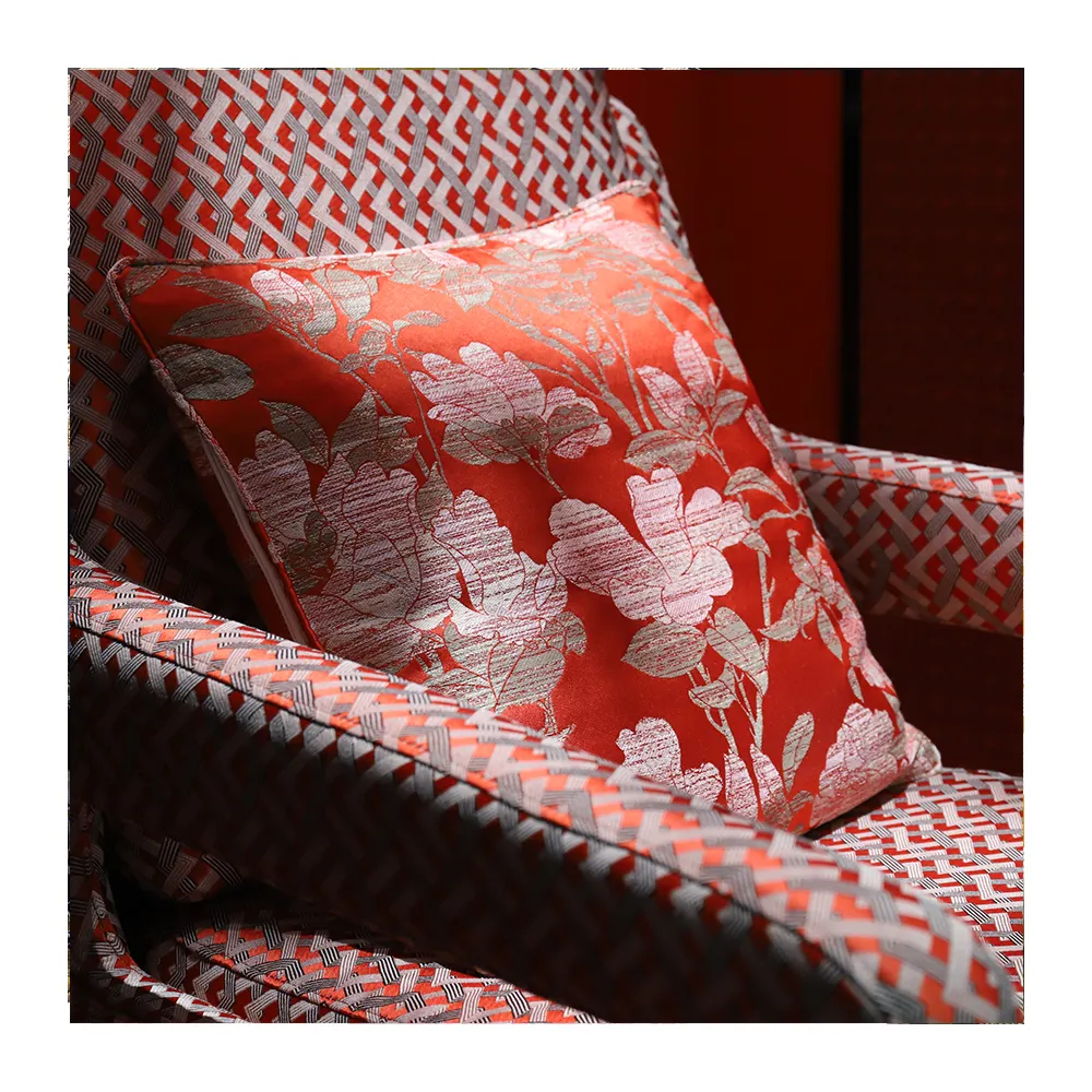 Bomar flor roja 100% poliéster Jacquard viscosa algodón cortina tela para tapicería sofá tela