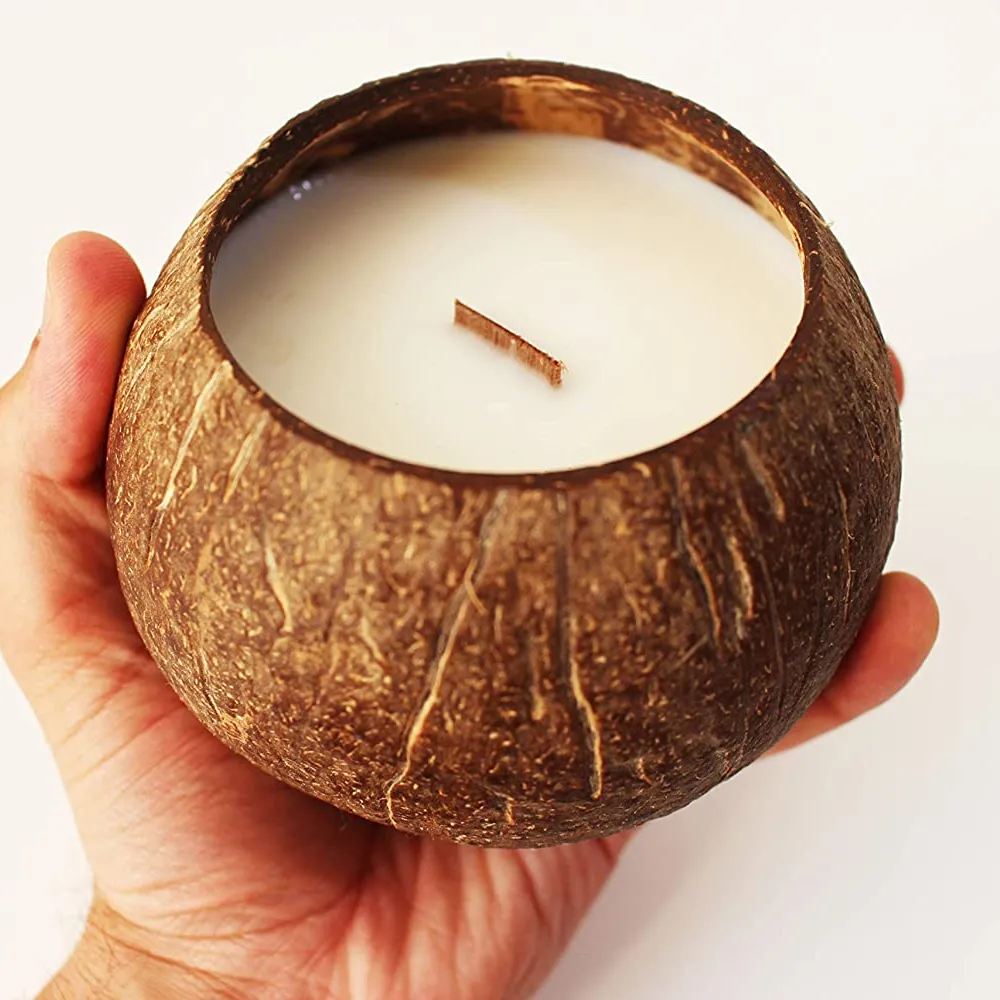 Vela de coco Natural, vela perfumada con cáscara de coco-Vela de tazón de coco ecológica