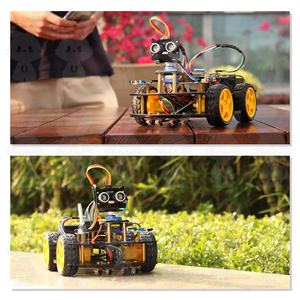 4WD Kit Robot intelligente per auto con programmazione grafica Robot Wireless Kit di avviamento Robot per evitare gli ostacoli Kit Robot in plastica educativo