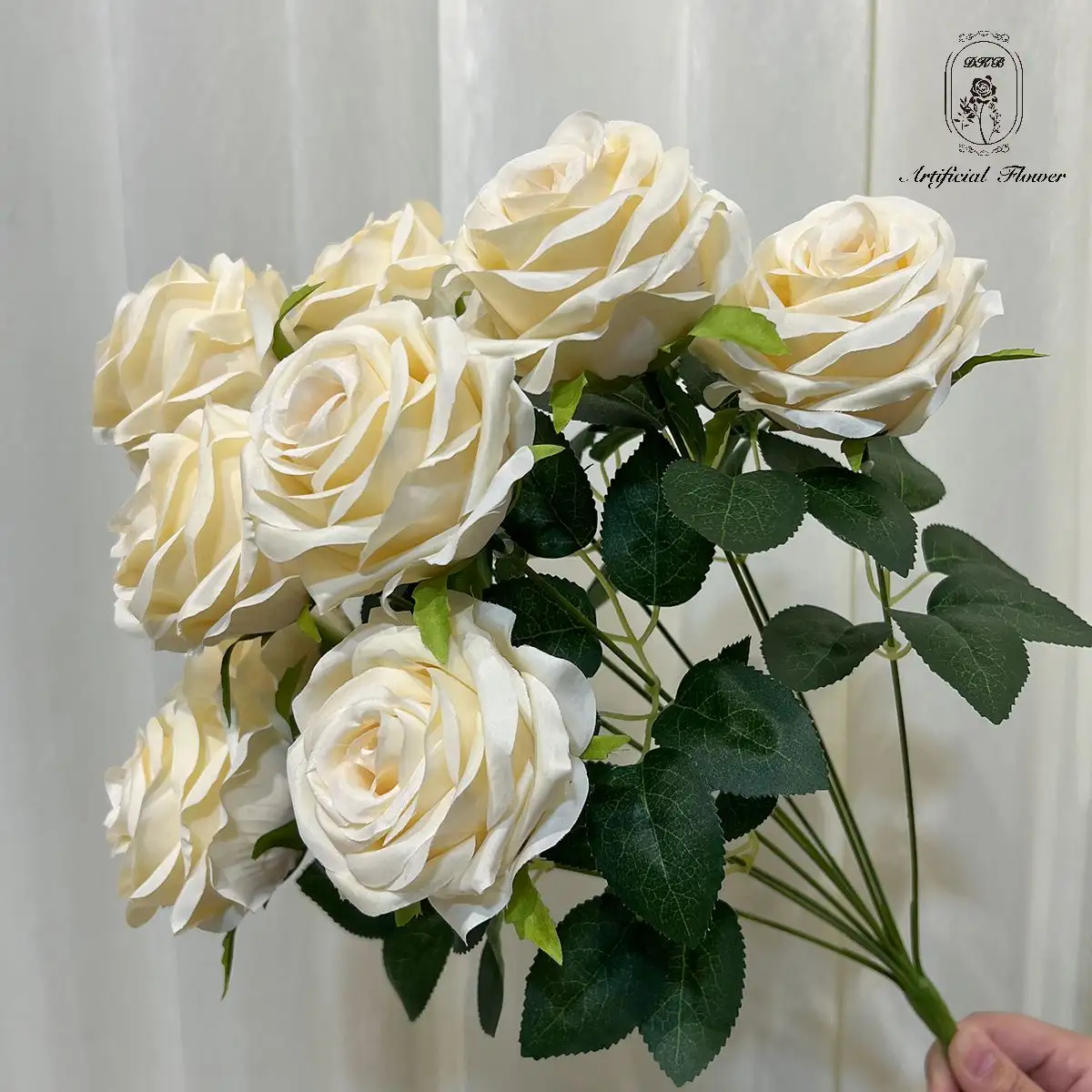 DKB haute qualité soie 9 tête Rose bouquet fleurs artificielles personnalisé décoration de mariage fleurs mariage mariée tenant des fleurs