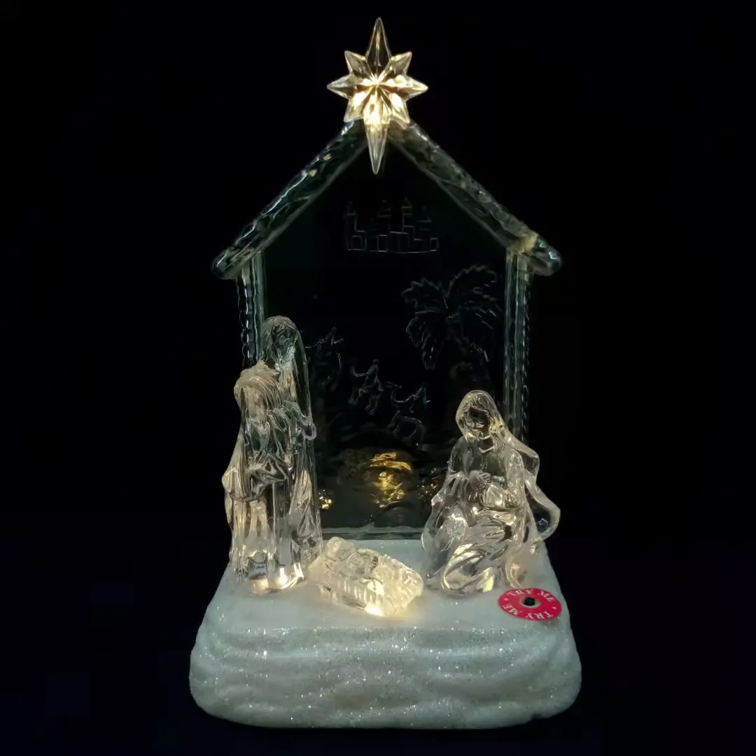 Silent Night Musical Holy Family With Nativity Scene Figurine Christmas Decoration Acrylic Tabletop Figurine