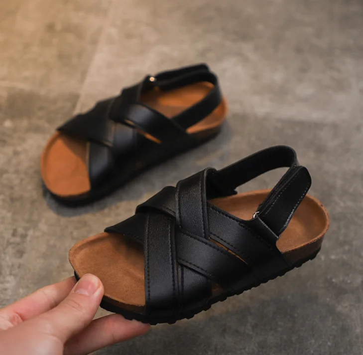 High Quality New design Children Slide Sandals Leather Cork Slippers Boys Girls Flip Flops Toddler Sandals For Kids