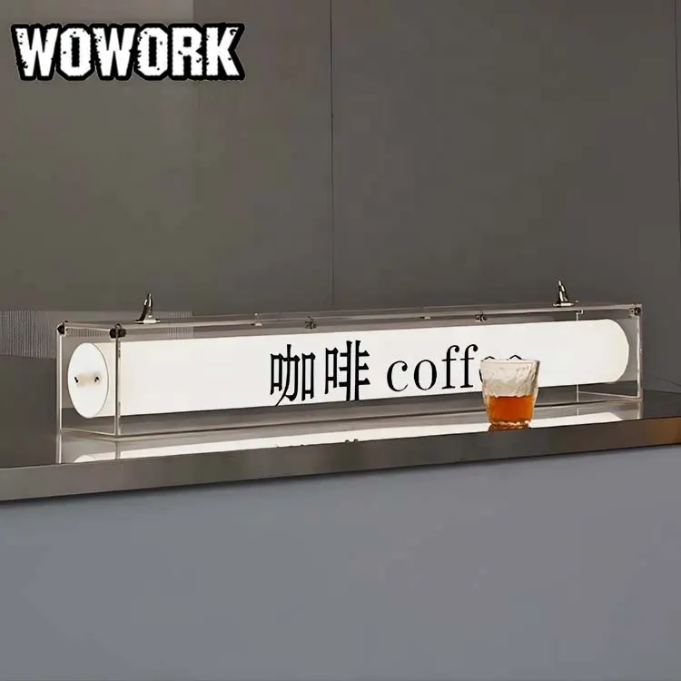 WOWORK scatola luminosa a tubo appeso con Logo in acrilico trasparente a doppio strato personalizzabile per bar, pub e decorazioni per negozi di ristoranti