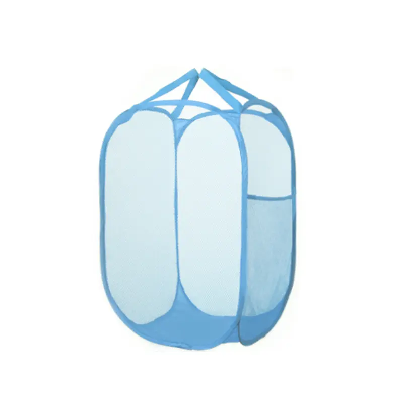 1Pc Blue Mesh Pop-Up Vierkante Wasmand Opberg Speelgoed Organizer Tas Inklapbare Kleding Manden Voor Slaapzaal Vuile Kleren Mand