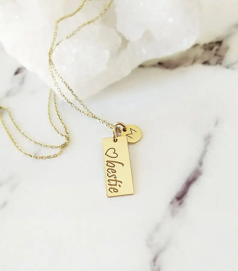 14K Gold Bar Della Collana Personalizzata Verticale Bar Collana Significato Parola Logo Ispirato Citazione Personalized Targhetta Collana