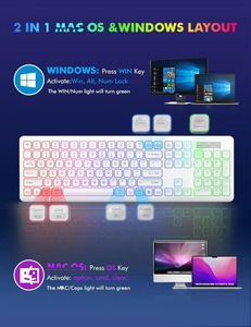 Juego de teclado y ratón inalámbricos retroiluminados RGB con estilo y ahorro de energía con 108 teclas y 2000 DPI para múltiples sistemas - Product Image 5