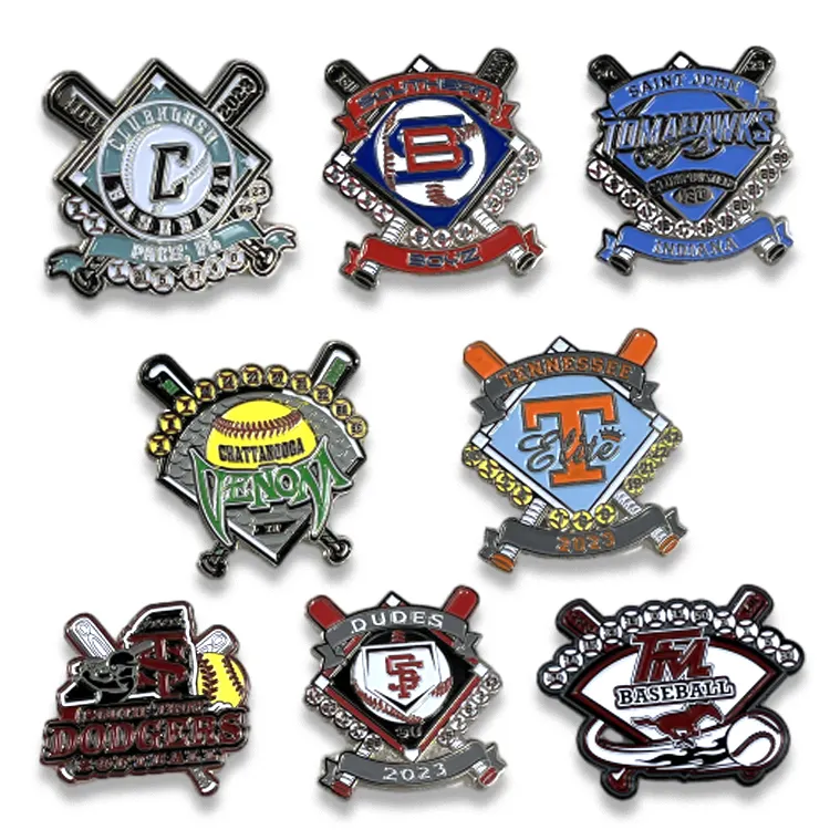 Promocional personalizado béisbol americano deporte equipo Club insignia Metal solapa Pin esmalte béisbol equipo sombrero Trading Pins