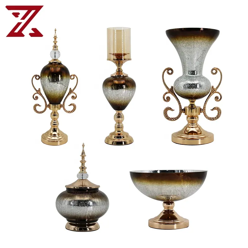EW design-portavelas de vidrio chapado en oro, florero con base de metal, accesorios de decoración para el hogar