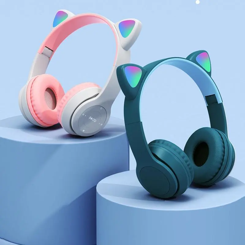 P47 casque sans fil oreille de chat avec micro BT 5.0 écouteur stéréo basse casques enfants fille cadeau écouteurs PC téléphone casque jeu