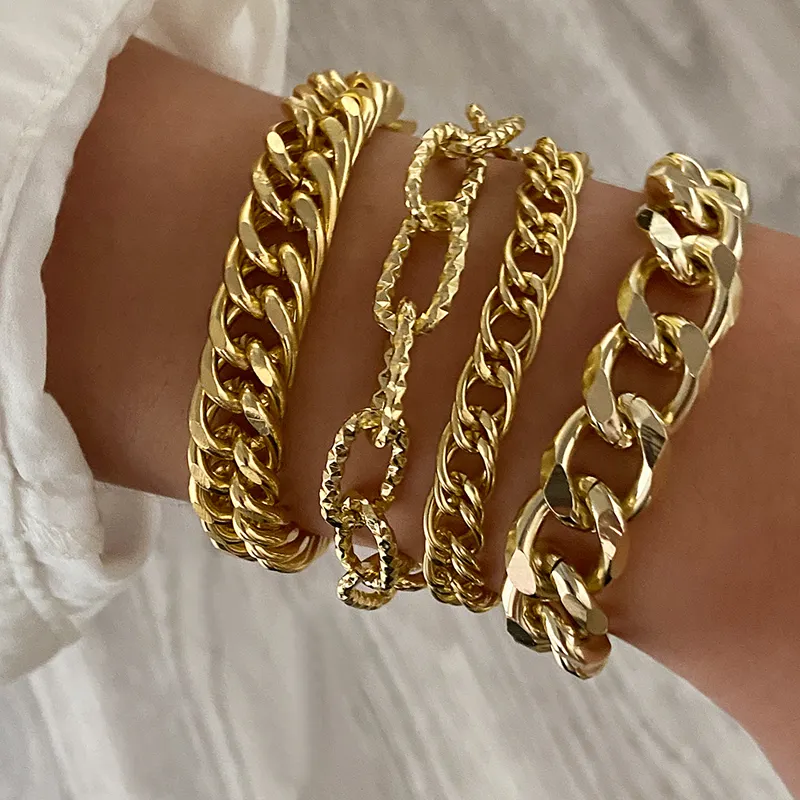 17KM Della Boemia Punk Spessa Cuban Link Catena Bracciali Set Placcato Oro Chunky Braccialetti di Fascino Braccialetti di Modo Delle Donne Dei Monili