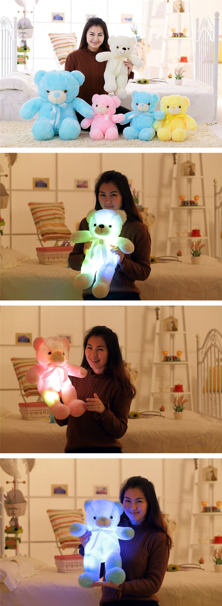 30cm luminous plush toys light up led colorful glowing teddy bear stuffed animal doll kids christmas gift