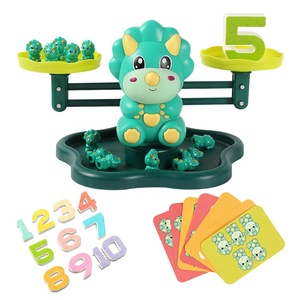 Balanza con contador de voz de dinosaurio Montessori, juego de aprendizaje de números educativos con 30 tarjetas aritméticas - Product Image 1