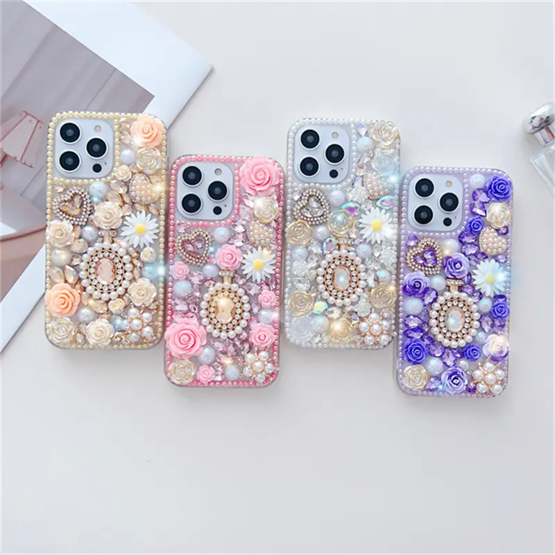 Coque de téléphone de luxe Rhinestone Handmade Bling Glitter Case pour iPhone 15 14 13 12 11 Pro Max 7 8 Plus Bling Diamond Mobile Covers