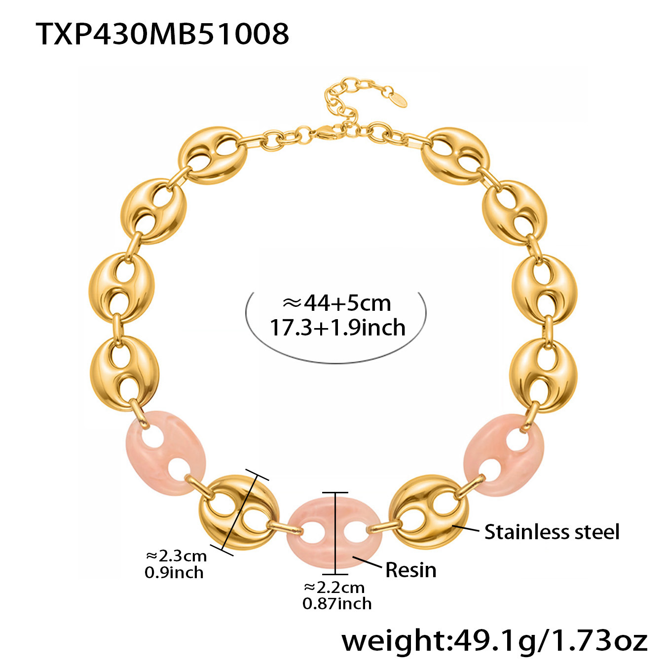 Txp430-สร้อยคอจมูกหมูสีชมพู 44 5ซม