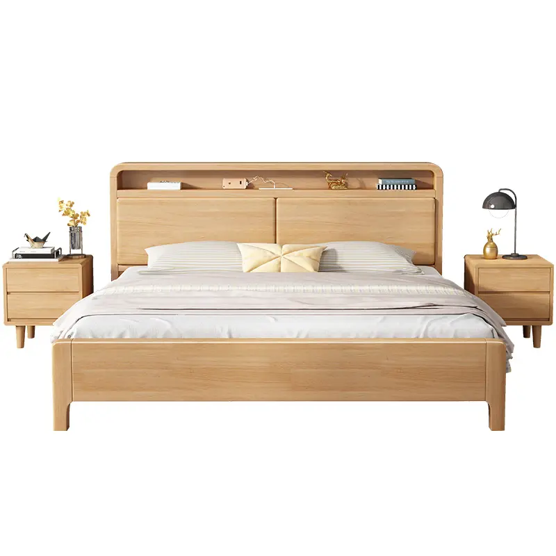 Marco de cama de todos los tamaños Dormitorio Muebles de estilo nórdico Marcos de almacenamiento Plataforma Cama doble de madera maciza