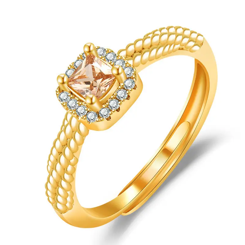 Anel de citrino banhado a ouro 18K CZ Zircão, joia de designer de luxo de alta qualidade, joia fashion para casamento e presente, joia feminina