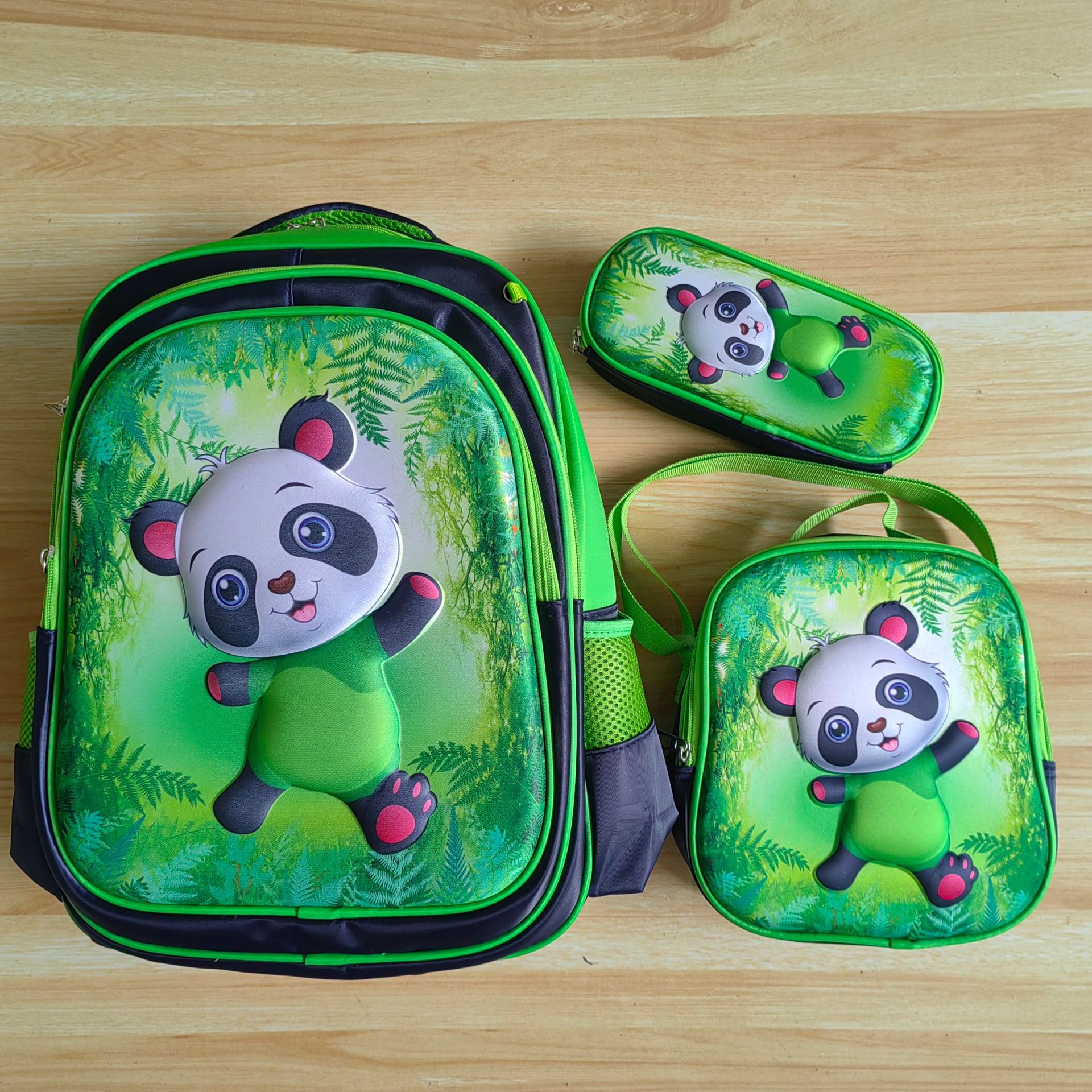 Three-piece set-green panda