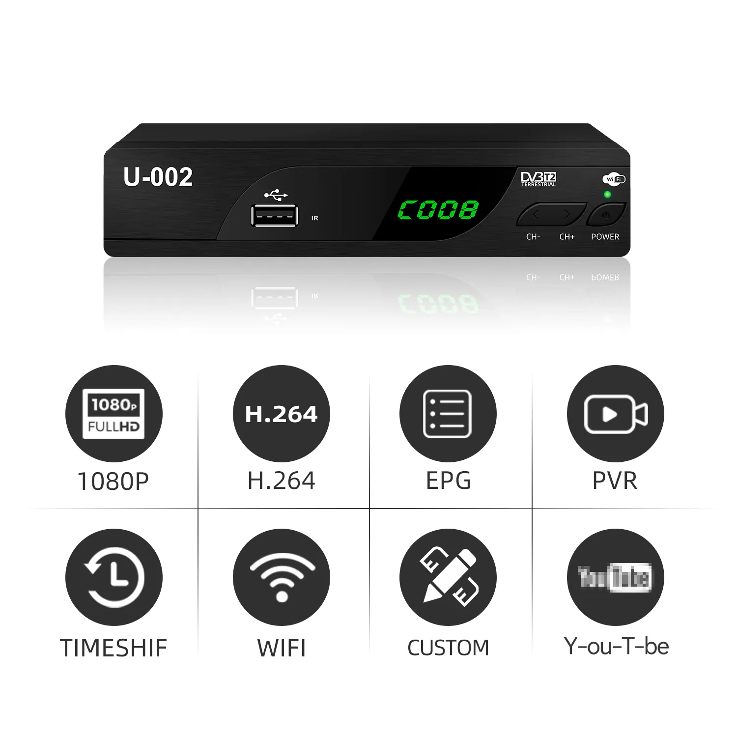 Junuo-Decodificador de televisión DVB T2 H264, decodificador de televisión H.265, MPEG4 Full HD, 1080P, antena de España, decodificador TDT Scart, venta al por mayor