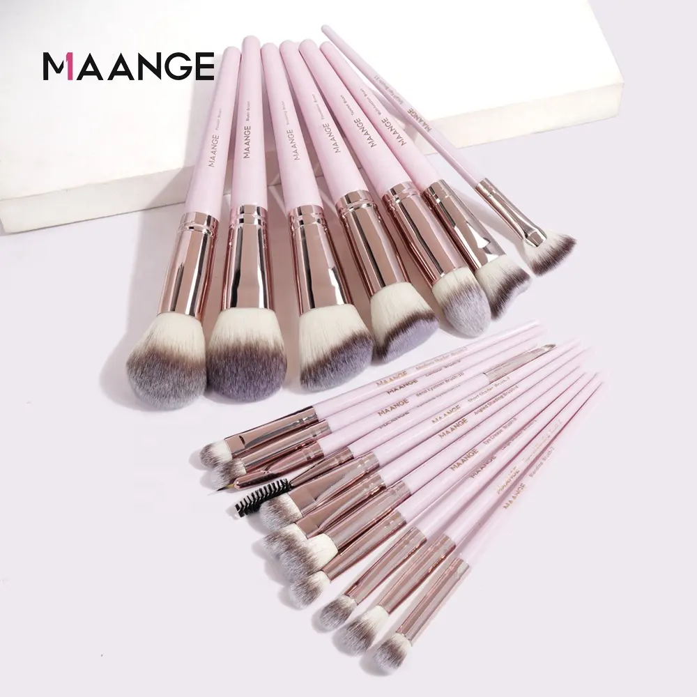 MAANGE Kit Kuas Kosmetik Bayangan Kecantikan Profesional, Set Kuas Makeup Pegangan Pink 18 Buah