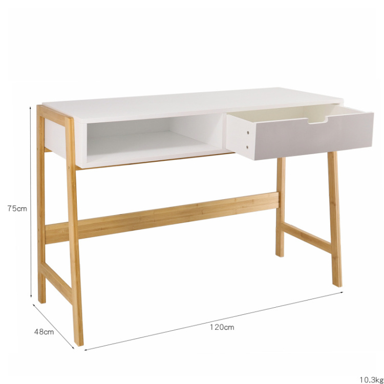 Custom simple design bamboo solid wood modern office  white study desk laptop computer office desks with drawer