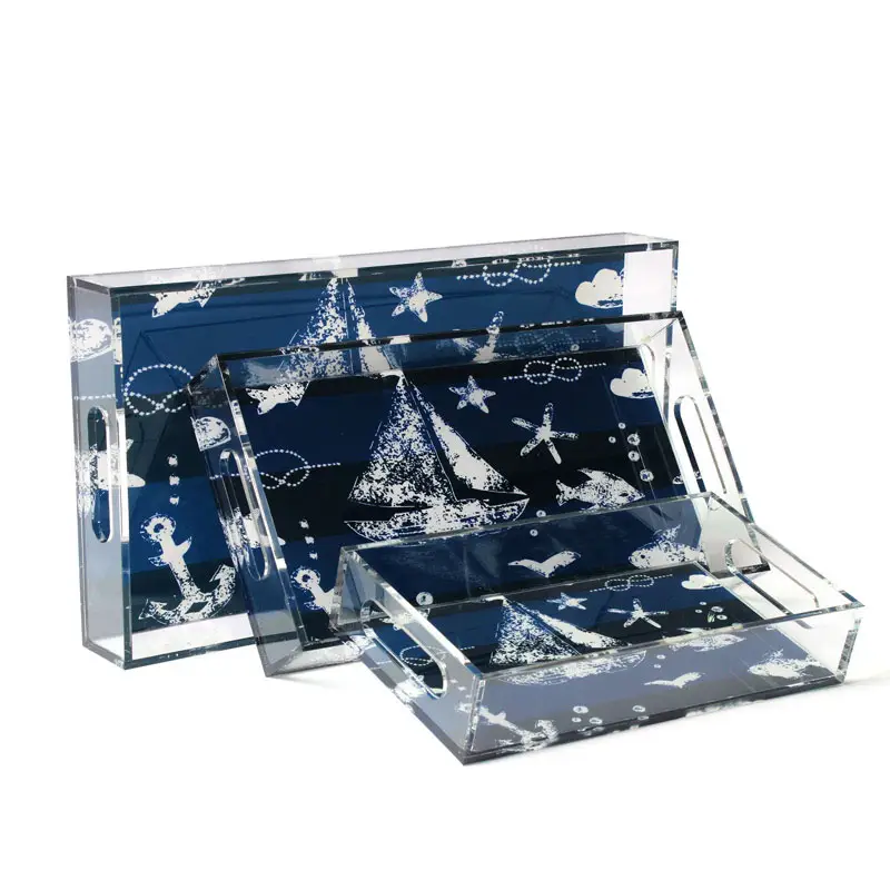 Factory custom printed lucite acrylic bed tray clear acrylic serving tray with handle