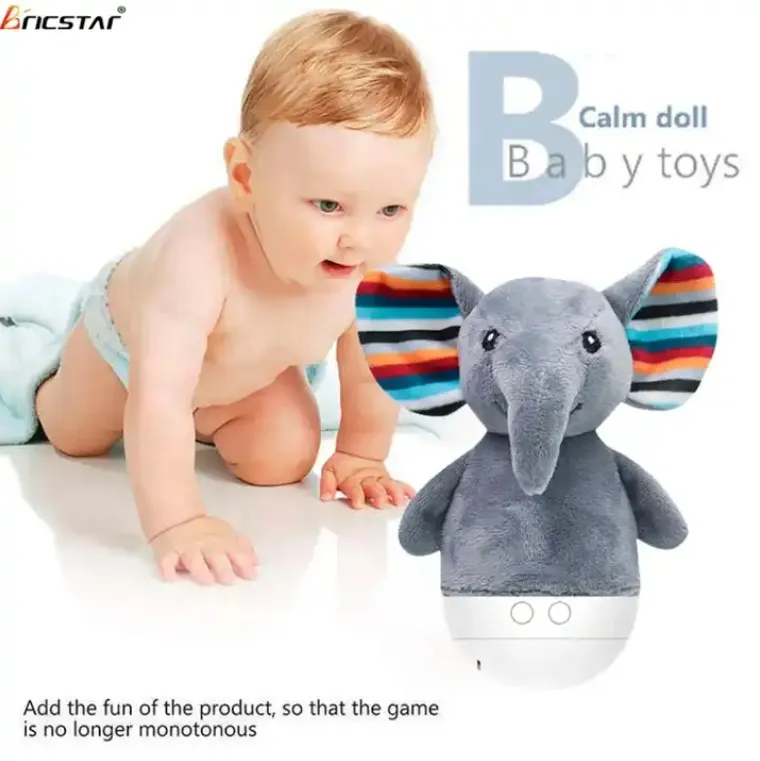 Bricstar Material seguro bebê brinquedo calmante elefante macio brinquedo de pelúcia Tumbler Night Light bebê brinquedos com música