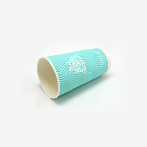 一次性纸容器，带批量折扣蓝色强隔热波纹高端咖啡杯 - Product Image 2
