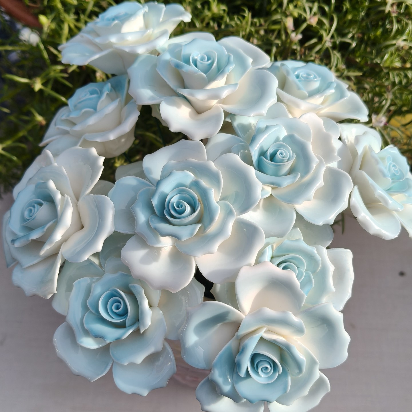 Blue and white