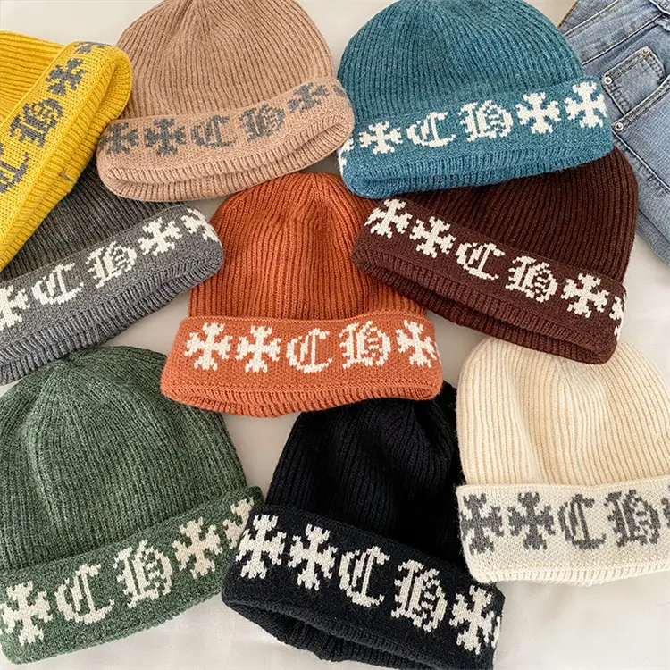 Gorro jacquard, gorro de malha quente e de inverno, feminino, solto, cabeça grande, casual