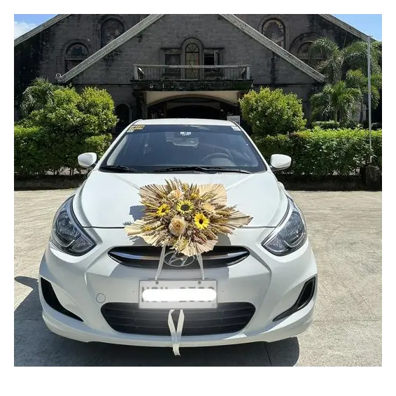 Venta al por mayor de flores secas personalizadas, decoración de coche de boda, decoración de coche de boda