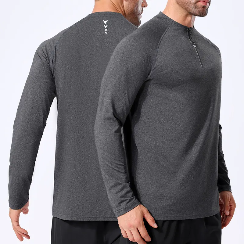 1/4 футболка на молнии с круглым вырезом, мужская спортивная футболка для тренировок, облегающая компрессионная Спортивная футболка с длинным рукавом для мужчин