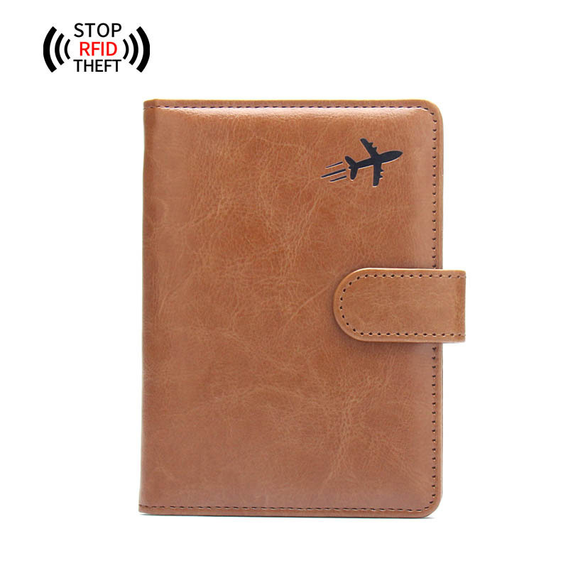 Anti-magnetic buckle aircraft passport holder (brown)