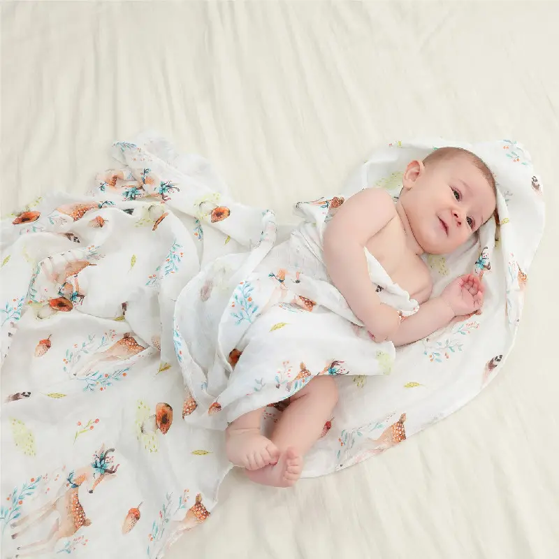 Низкий минимальный объем заказа пользовательского образца цена детское муслиновое пеленание одеяло 100% хлопок листьев муслиновое пеленание одеяло для новорожденных, для маленьких мальчиков и девочек