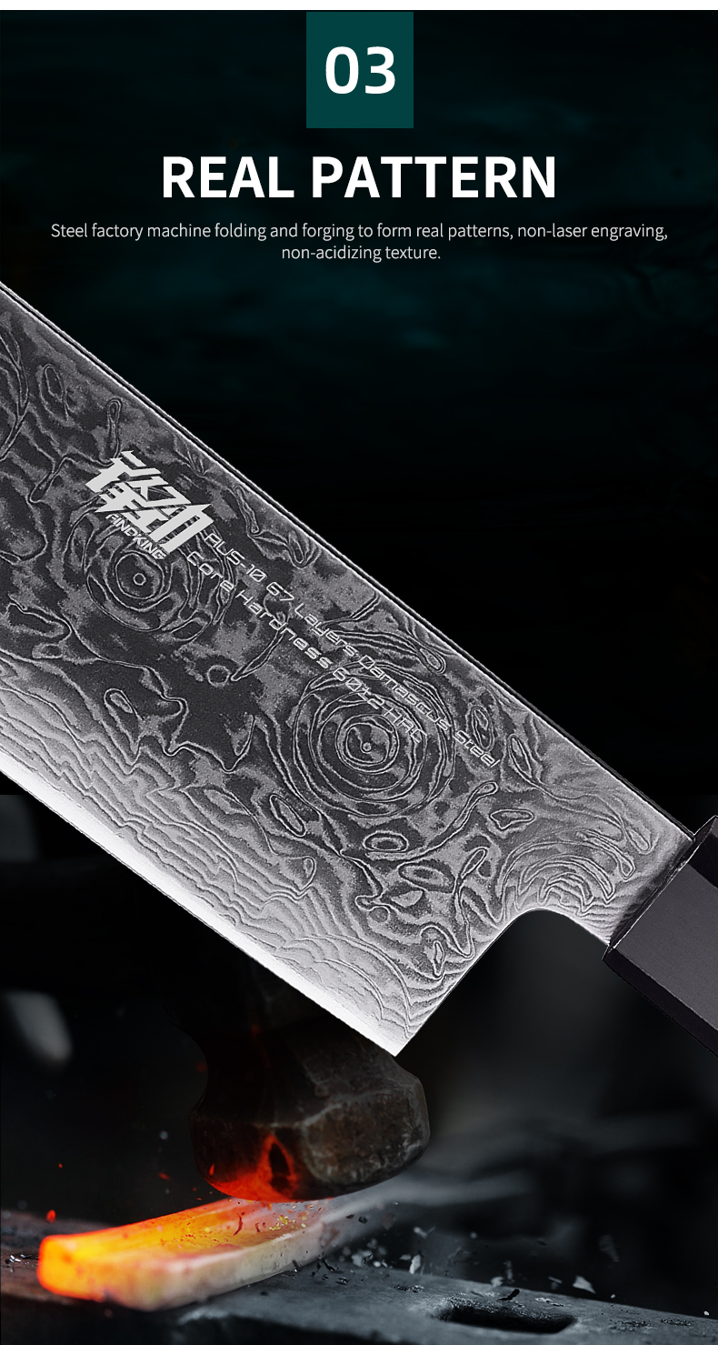 FINDKING New! Black Rose Series Resin Rose Pattern AUS-10 67 Layers Damascus Steel Kitchen Cleaver Nakiri Santoku Chef Knife