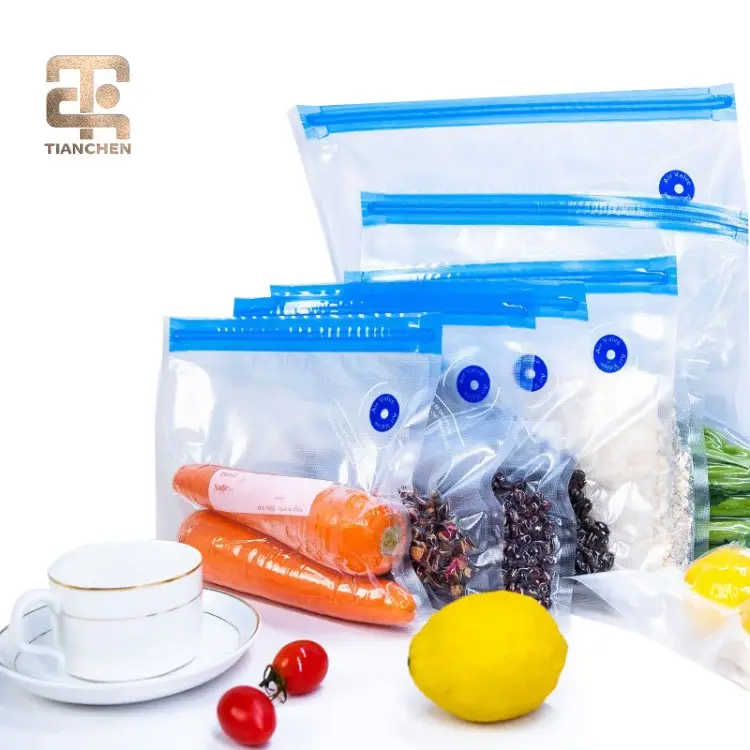 再利用可能なヒートシール食品グレード透明プラスチック野菜包装袋食品真空貯蔵透明バッグ