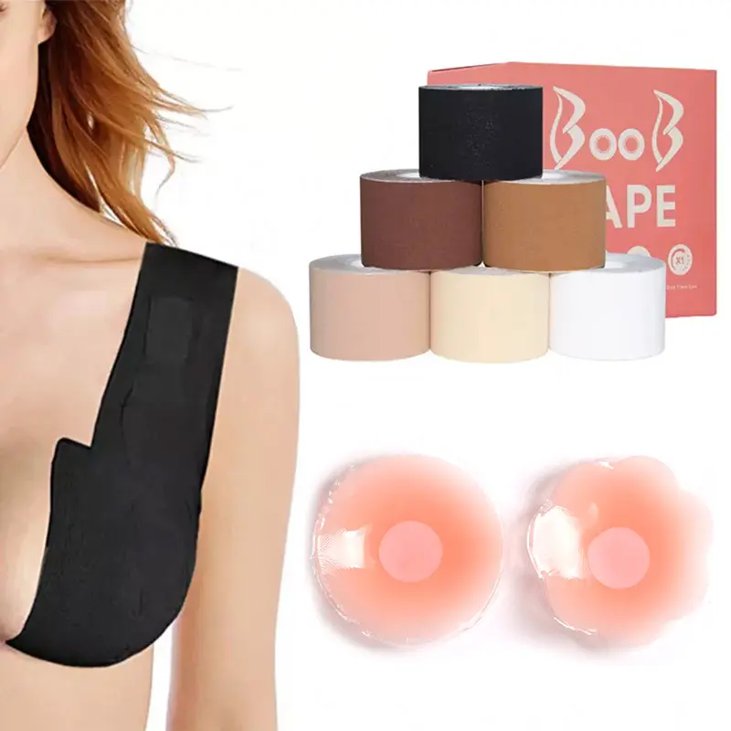 กันน้ําเหนียว Boobtape ม้วนเสื้อชั้นในยกเสื้อชั้นใน boobTape Pasties นํากลับมาใช้ใหม่ยกเต้านมเทป Boob และฝาครอบหัวนม