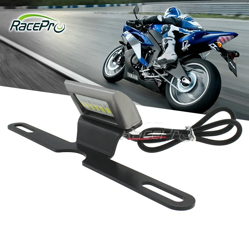 Racepro luz de freio para motocicleta, suporte de placa com número de matrícula cnc e luz traseira de led para yamaha r1 r3 r6 fz6 xj6 mt07 mt09