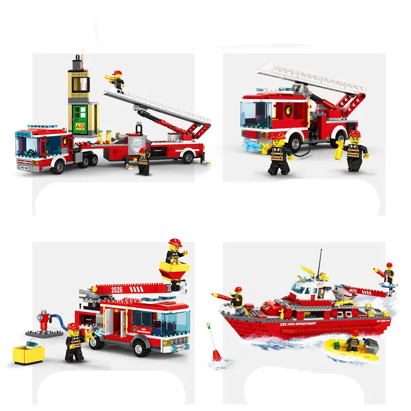 Wange camions de pompiers voiture hélicoptère bateau blocs de construction compatibles ville pompier briques enfants jouets