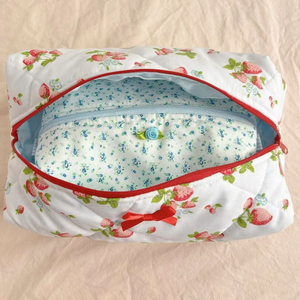 Ucuz fiyat yay ile pamuklu kozmetik çantası fermuar günlük cilt bakımı pembe şerit makyaj organizatör kılıfı ile özel Logo - Product Image 3