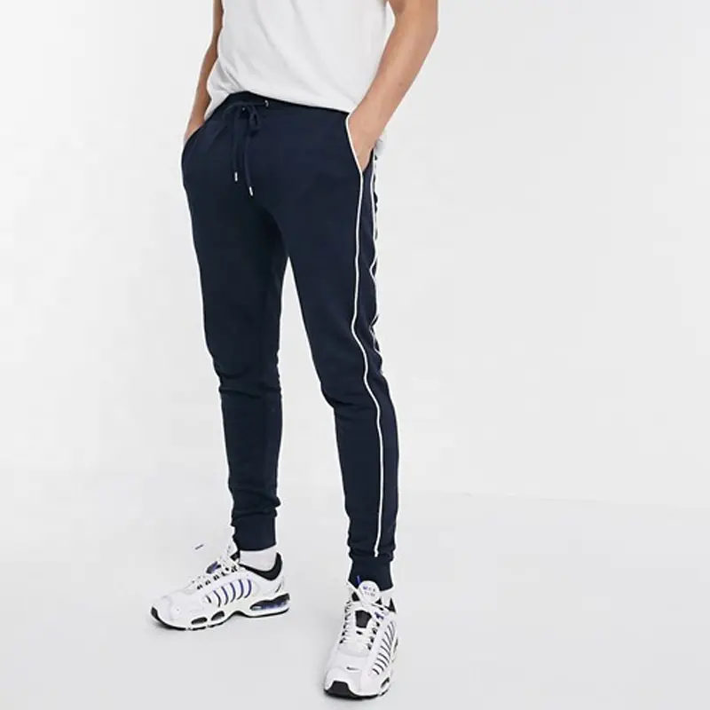 OEM-Pantalones deportivos de algodón para hombre, pantalón de correr a rayas blancas personalizadas, ajustados para deportes al aire libre, venta al por mayor