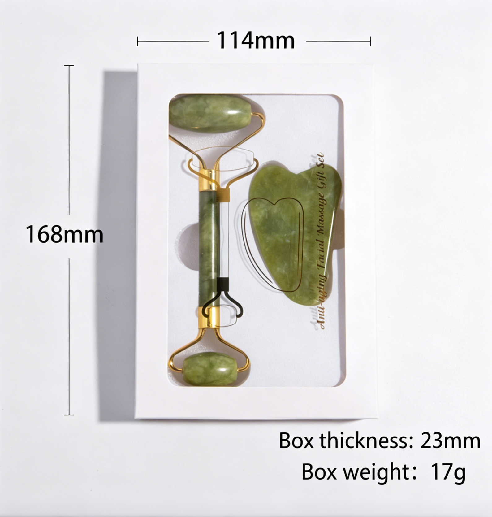 Plato en forma de corazón verde claro + rodillo + caja con ventana