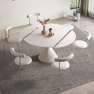 Nordic Dining <strong>Table</strong> <strong>Expandable</strong> Rock Slab <strong>Square</strong> and Round Matte Sintered Stone White Dining <strong>Table</strong> - Product Image 1