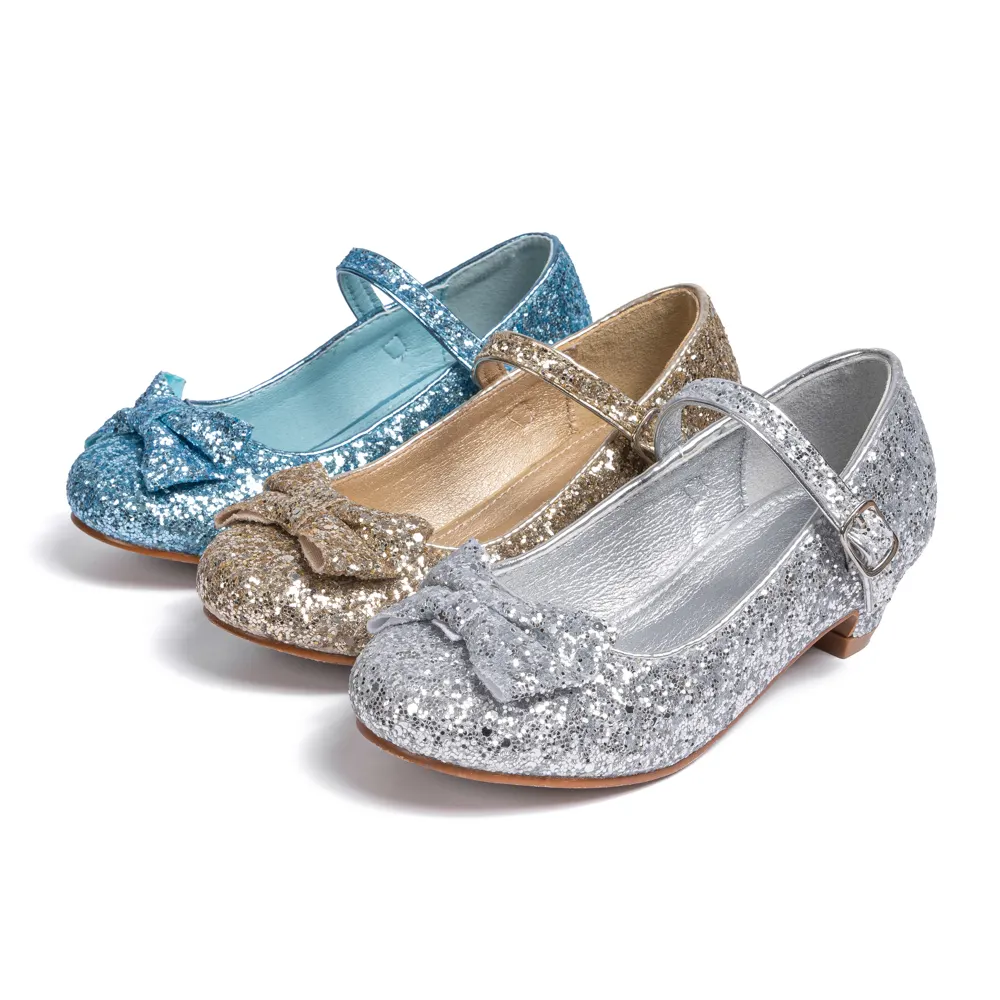 נעלי עקב נצנצים לילדים זוהרים בטוחים ומסוגננים עבור אופנה קטנה נעלי שמלת ילדה